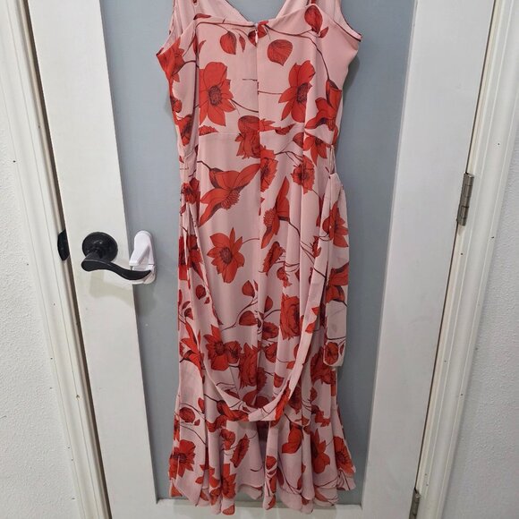 Eliza J Pink Floral Faux Wrap Midi Dress Size 6 Adjustable Straps Double Lined - Picture 9 of 10